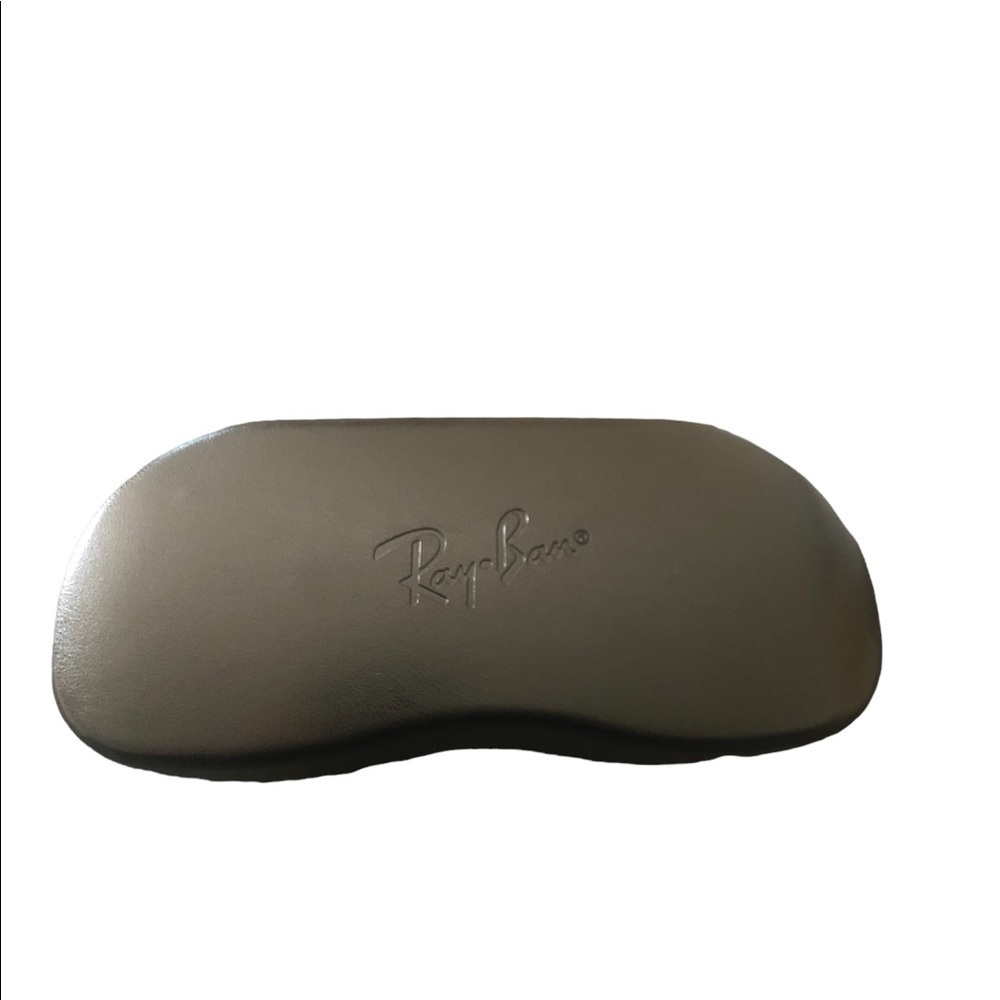 Ray-Ban Sunglass Case Lined Interior Black Leather W/Logo 7X2.5 Hinged Open